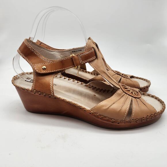 Pikolinos Brown Leather Wedge Sandals EU 40 US 9-9.5 Slingback Comfort - Picture 5 of 8